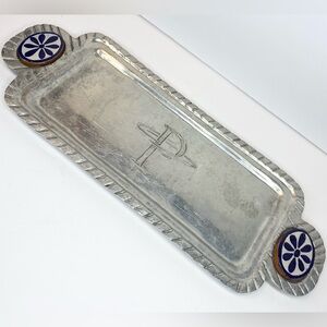 Vintage Metal Serving Tray Pottery Handmade “P” Atomic Biscuit Plate Molded